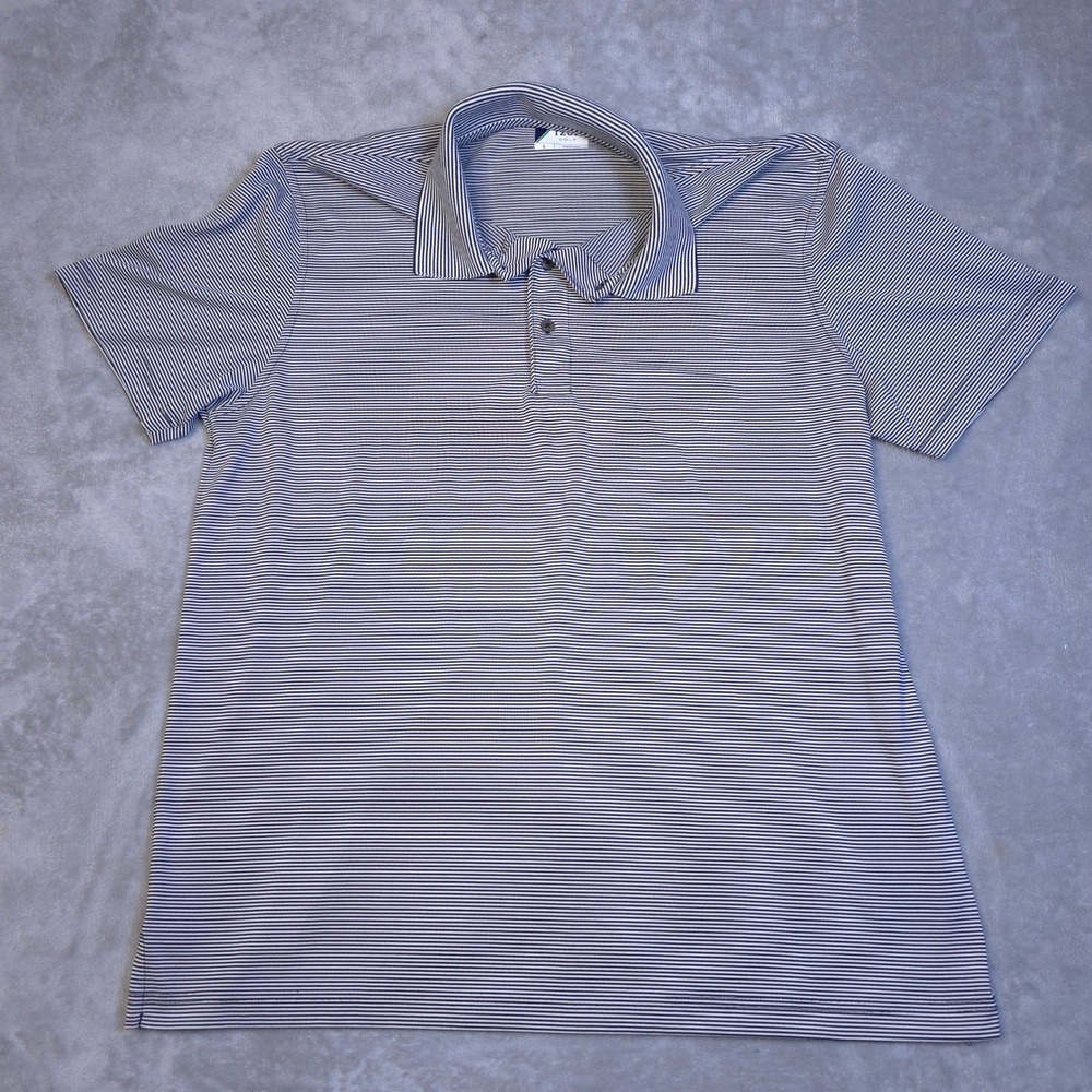 IZOD Golf Polo Shirt Mens L Blue White Micro Stripe Short Sleeve Preppy Athletic